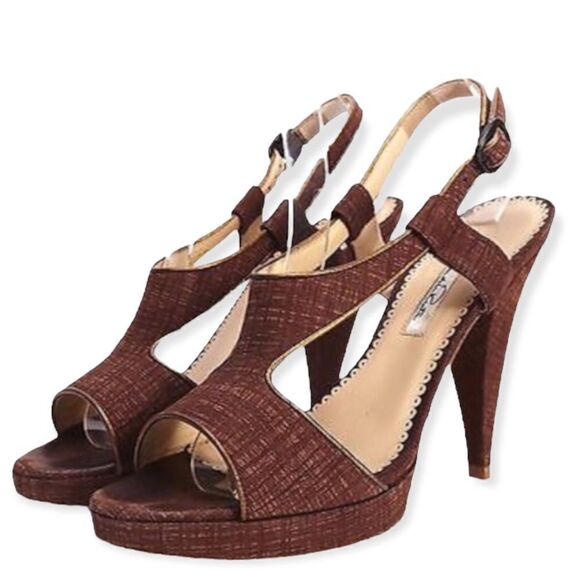 Oscar de la renta SZ 37 brown leather heels - Picture 1 of 6